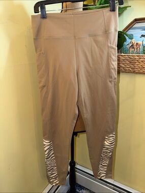 Tuckernuck Taupe Leggings with Zebra Stripe Cuffs